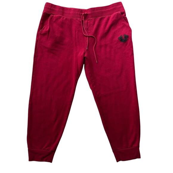 True Religion Pants Mens XXL Red Logo Core Jogger Sweatpant Horseshoe Cuff 28” - Picture 1 of 5